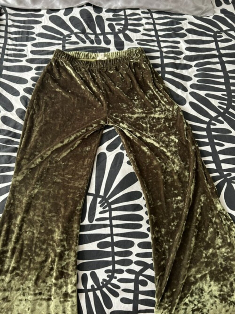 Urban Renewal Olive Green Velvet Flare Trousers